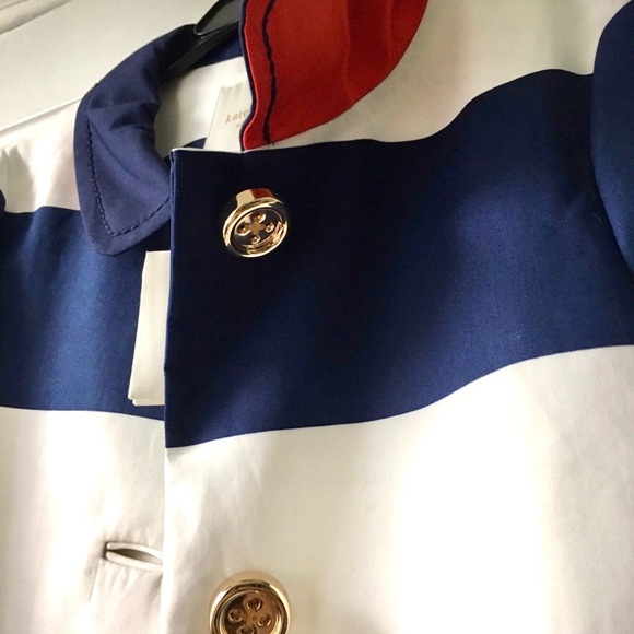 NWT Kate Spade New York Striped Franny Coat with Back Bow in Blue & White - Picture 8 of 14